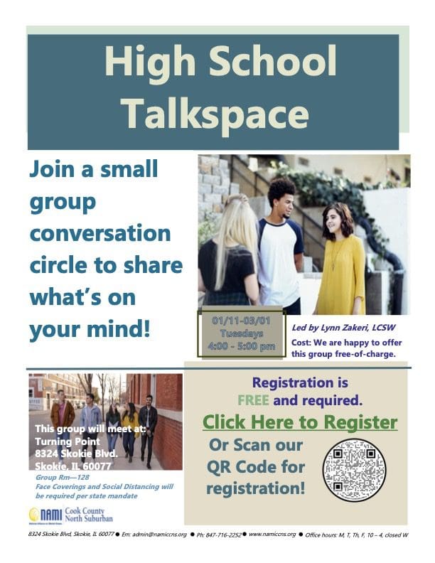 A flyer for the high school talkspace.