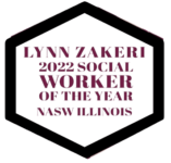 A hexagon with the words " lynn zakemi 2 0 1 9 social worker of the year."